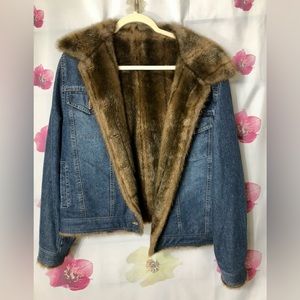 Gorgeous Mint Faux Mink Lined Denim Jacket Size 2x